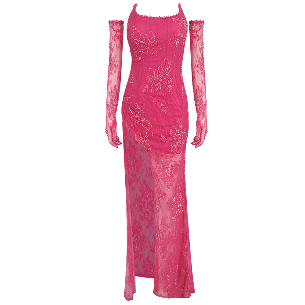 ZESSIA BEAD PINL LACE MAXI DRESS