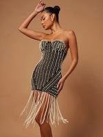 Load image into Gallery viewer, LOLIVER PEARL TASSELS BANDAGE MIDI DRESS
