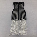 Cargar imagen en el visor de la galería, LOLIVER PEARL TASSELS BANDAGE MIDI DRESS
