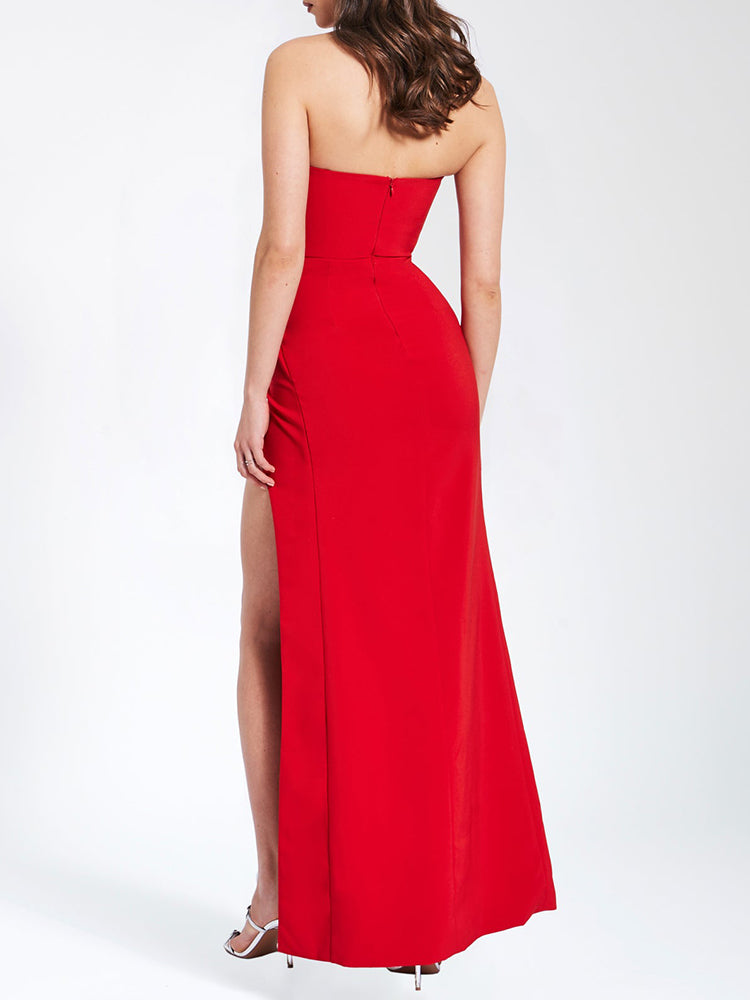 QACKLIN RED HIGH SLIT MAXI DRESS