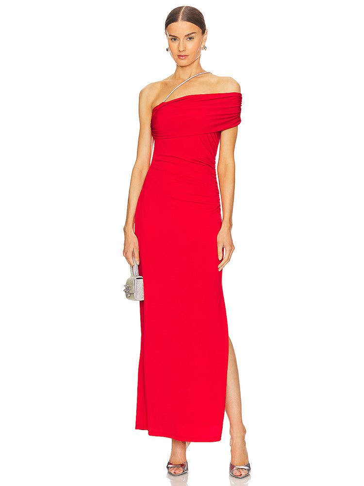 WERE RED CRYSTAL CHAIN MAXI DRESS