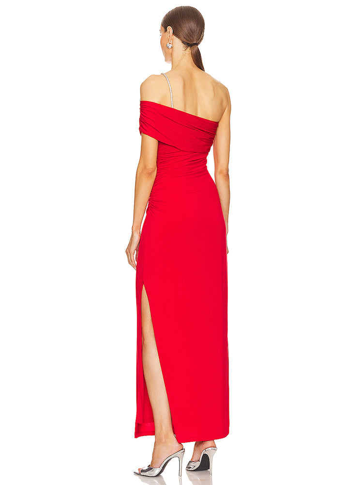 WERE RED CRYSTAL CHAIN MAXI DRESS