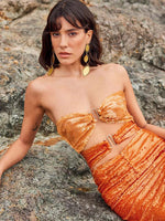 Load image into Gallery viewer, OLIVERIA STRAPLESS HOLLOW ORANGE MIDI DRESS
