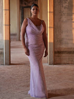 Charger l&#39;image dans la galerie, ARIARL RUCHED PURPLE SEQUINS MAXI DRESS
