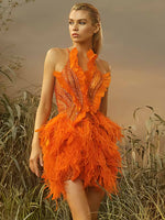 Load image into Gallery viewer, FLOLIDA FEATHER SLIP MINI DRESS
