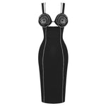 Cargar imagen en el visor de la galería, JOYY HIGH STRECHY BLACK FLOWER MIDI DRESS
