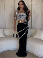 Load image into Gallery viewer, XSDEY SILVER BLACK ELEGANT MAXI DRESS
