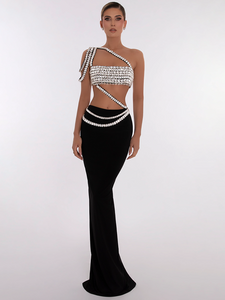 XSDEY SILVER BLACK ELEGANT MAXI DRESS