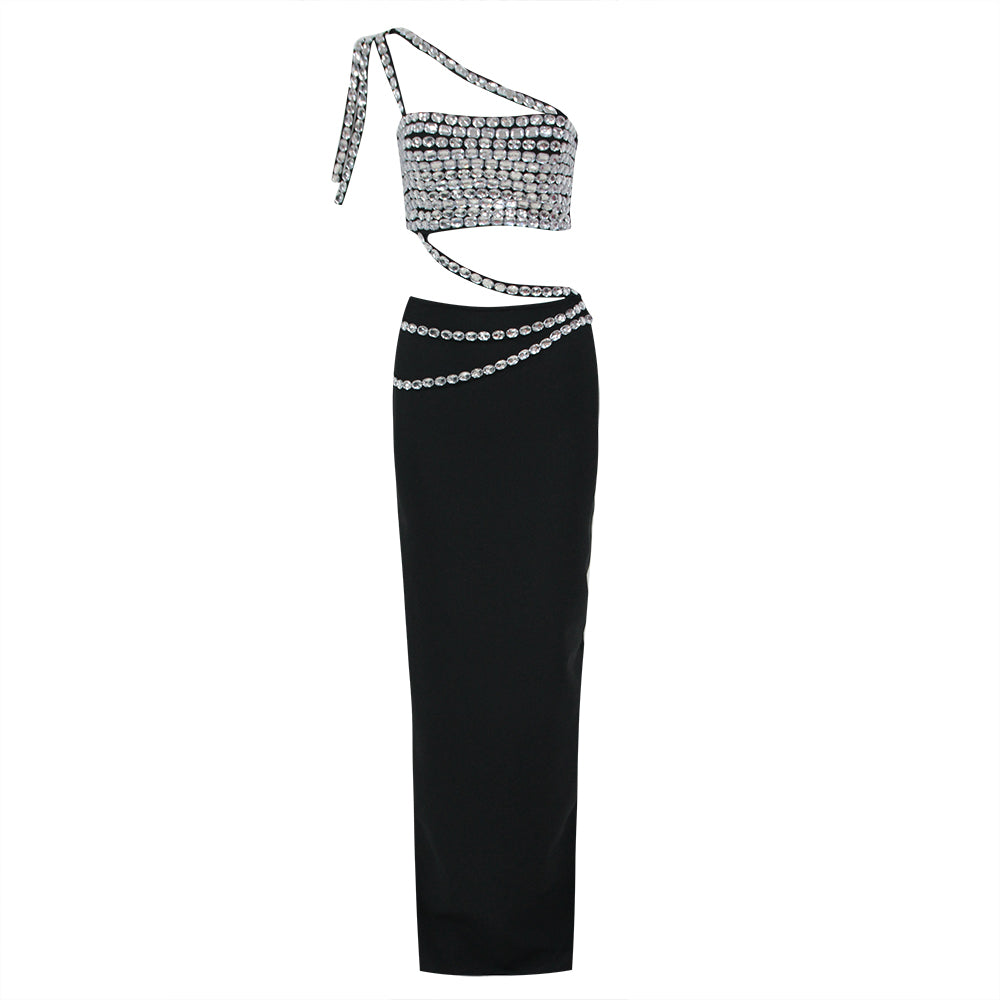 XSDEY SILVER BLACK ELEGANT MAXI DRESS