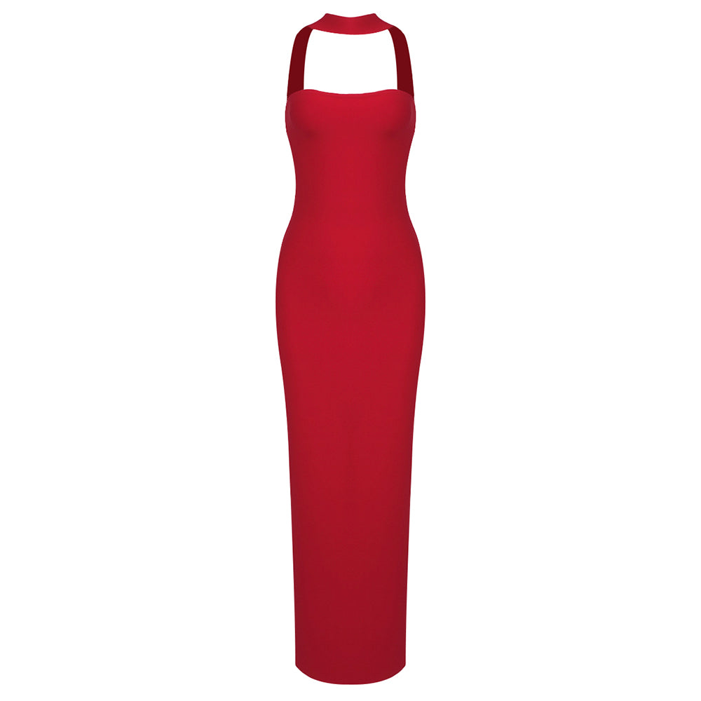 YOANG RED HIGH STRETCH MAXI DRESS