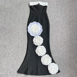 Charger l&#39;image dans la galerie, FRLOLINA WHITE FLOWERS TIED BLACK MAXI DRESS
