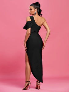 RTTIO BLACK DIAGONAL ELEGANT MAXI DRESS