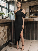 Charger l&#39;image dans la galerie, RTTIO BLACK DIAGONAL ELEGANT MAXI DRESS
