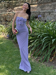 LINRINDA LAVENDER FLOWERS MAXI DRESS