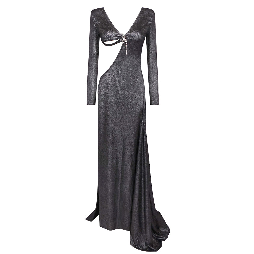 OCASANA BLACK HIGH SPLIT MAXI DRESS