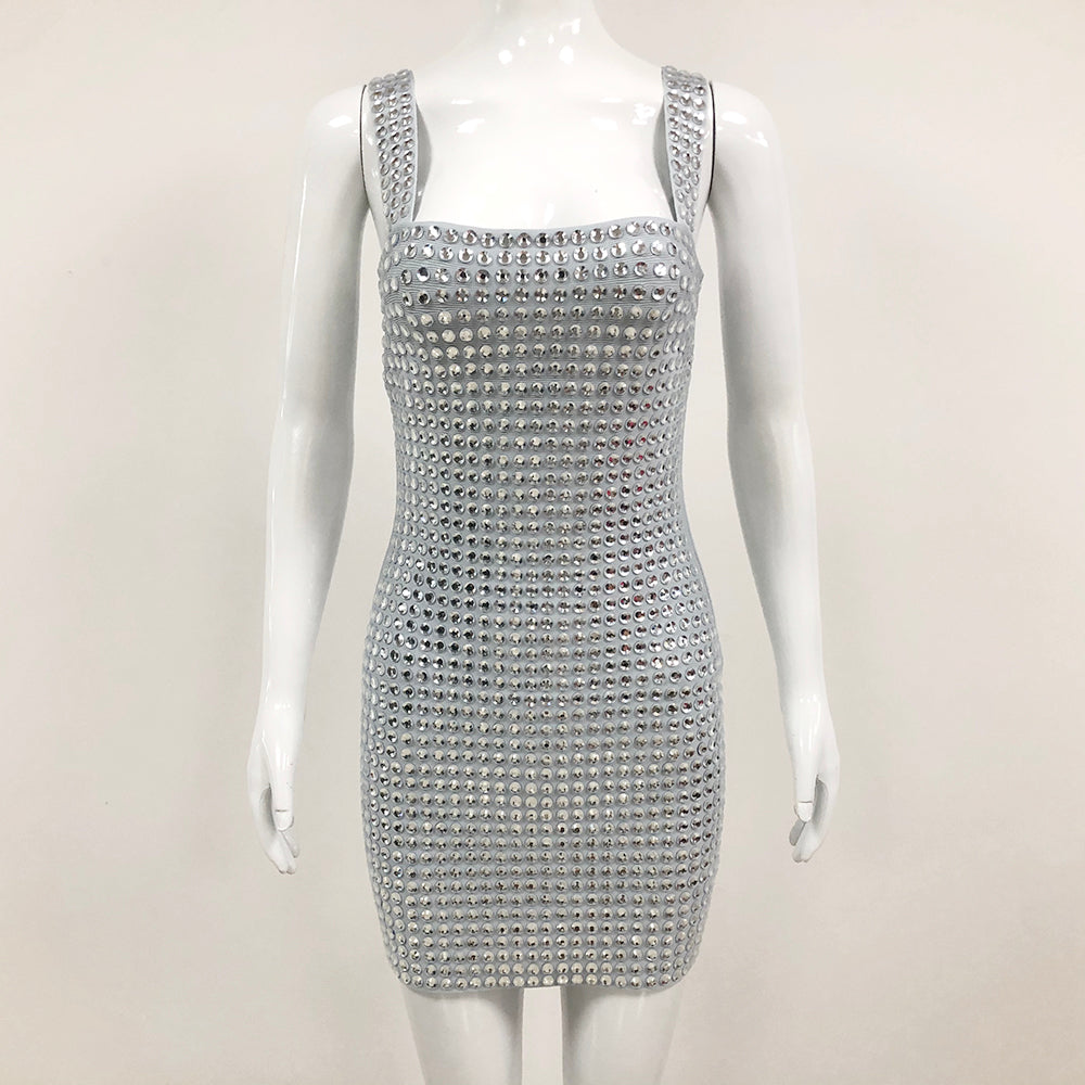 KOKI SHINNING SILVER SLIP MINI DRESS