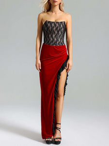 UIUI BLACK AND RED HIGH SPLIT MAXI DRESS