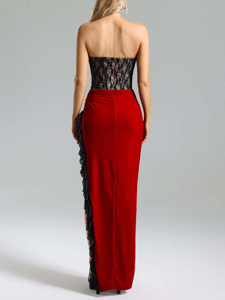 UIUI BLACK AND RED HIGH SPLIT MAXI DRESS