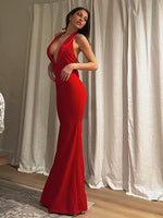 Charger l&#39;image dans la galerie, HLIKO RED BACKLESS SEXY MAXI DRESS
