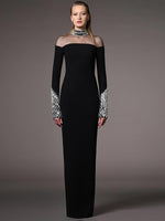 Charger l&#39;image dans la galerie, DRESIAR ELEGANT HIGH COLLAR BLACK MAXI DRESS
