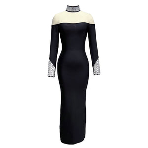 DRESIAR ELEGANT HIGH COLLAR BLACK MAXI DRESS