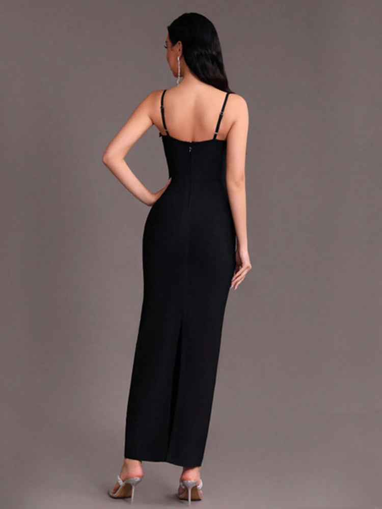 PLIOE BLACK V NECK SLIP MAXI DRESS