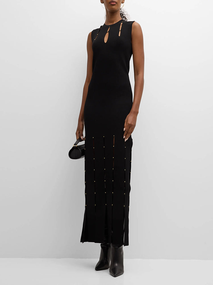 SWAKI BALCK HOLLOW OUT MAXI DRESS