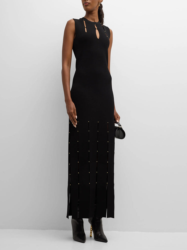 SWAKI BALCK HOLLOW OUT MAXI DRESS