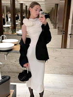 Load image into Gallery viewer, EEFTI WHITE AND BLACK FLOWER TIED MAXI DRESS
