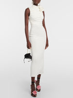 Load image into Gallery viewer, EEFTI WHITE AND BLACK FLOWER TIED MAXI DRESS
