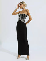 Charger l&#39;image dans la galerie, PENISE BLACK RHINESTONE ELEGANT MAXI DRESS
