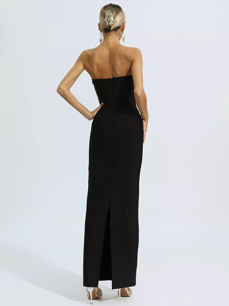 PENISE BLACK RHINESTONE ELEGANT MAXI DRESS