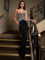 Charger l&#39;image dans la galerie, PENISE BLACK RHINESTONE ELEGANT MAXI DRESS
