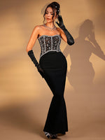 Charger l&#39;image dans la galerie, PENISE BLACK RHINESTONE ELEGANT MAXI DRESS
