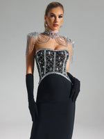 Charger l&#39;image dans la galerie, PENISE BLACK RHINESTONE ELEGANT MAXI DRESS
