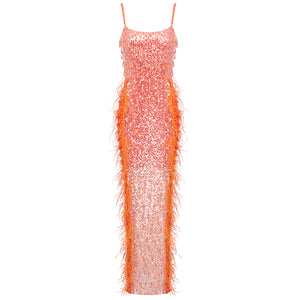 LUNIEE ORANGE BEADED SLIP MAXI DRESS