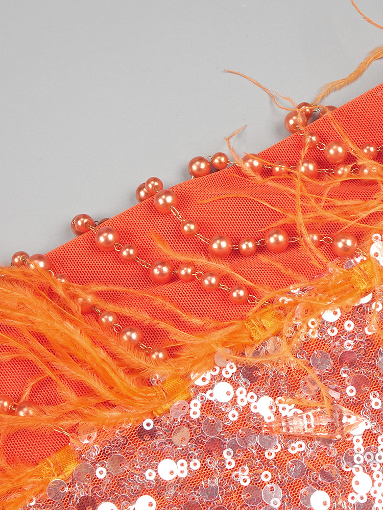 LUNIEE ORANGE BEADED SLIP MAXI DRESS