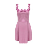 Load image into Gallery viewer, ZEHEN PINK FLOWER TIED SQUARE SLIM MINI DRESS
