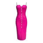 Load image into Gallery viewer, QLINKLE HOT PINK BUTTONS SPLIT MIDI DRESS
