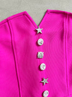 Load image into Gallery viewer, QLINKLE HOT PINK BUTTONS SPLIT MIDI DRESS
