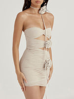 Load image into Gallery viewer, NANE BEIGE FLOWER HOLLOW OUT MINI DRESS
