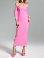 Load image into Gallery viewer, YANGE PINK CRYSTAL STRAIGHT MAXI DRESS
