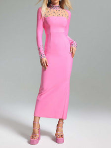 YANGE PINK CRYSTAL STRAIGHT MAXI DRESS