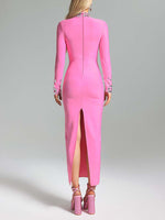 Load image into Gallery viewer, YANGE PINK CRYSTAL STRAIGHT MAXI DRESS
