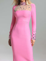 Load image into Gallery viewer, YANGE PINK CRYSTAL STRAIGHT MAXI DRESS
