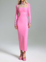 Load image into Gallery viewer, YANGE PINK CRYSTAL STRAIGHT MAXI DRESS
