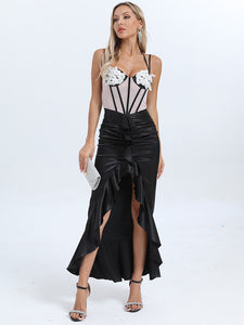 SEXEN HIGH SPLIT RUCHED BLACK MAXI DRESS