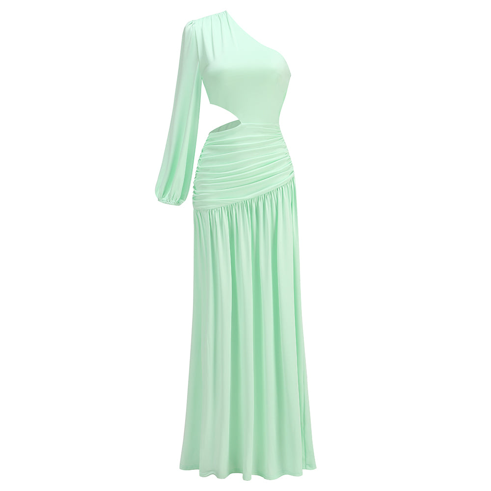 FEEUY LIGHT GREEN CASUAL HOLLOW MAXI DRESS