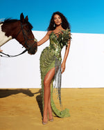 Charger l&#39;image dans la galerie, Ella Green Feather Shining Sequins Maxi Dress
