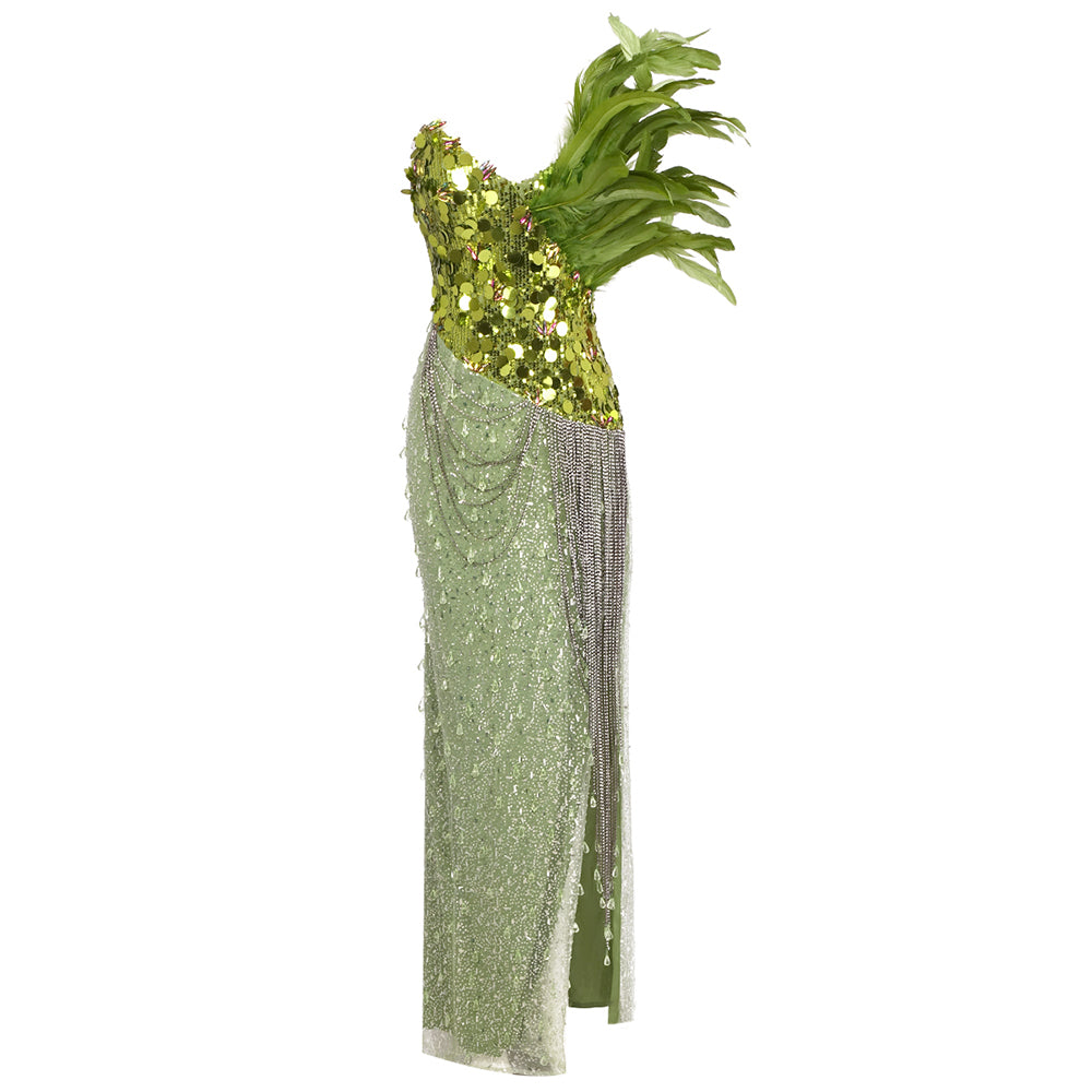 Ella Green Feather Shining Sequins Maxi Dress